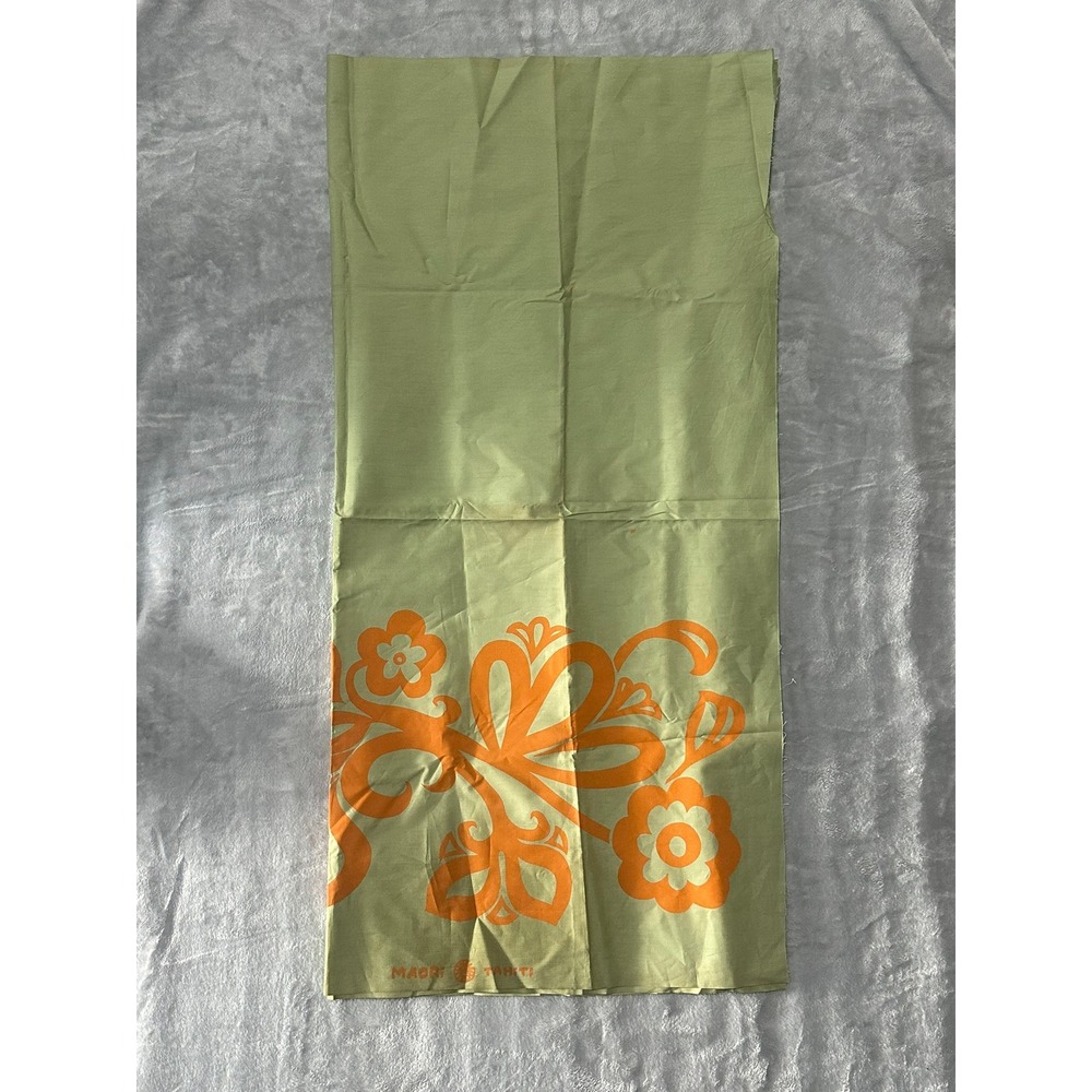 Vintage Maori Tahiti Fabric Panel Orange Floral Design Green 70" x 35"‎